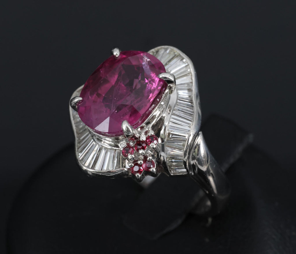 Rare 7.69ct GIA Pink Sapphire 1.02ct Diamond & Ruby Platinum Ring Size 7