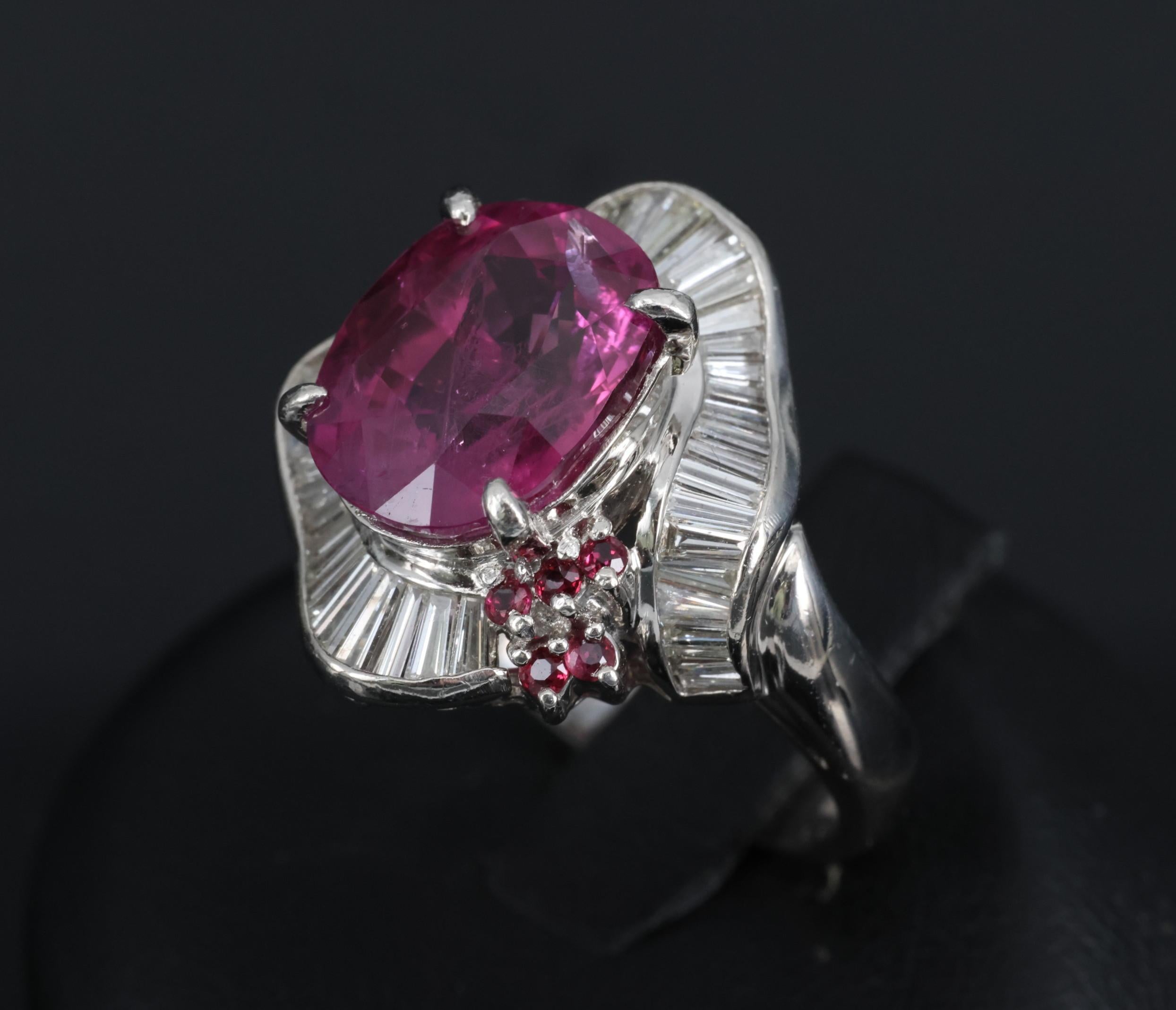 Rare 7.69ct GIA Pink Sapphire 1.02ct Diamond & Ruby Platinum Ring Size 7