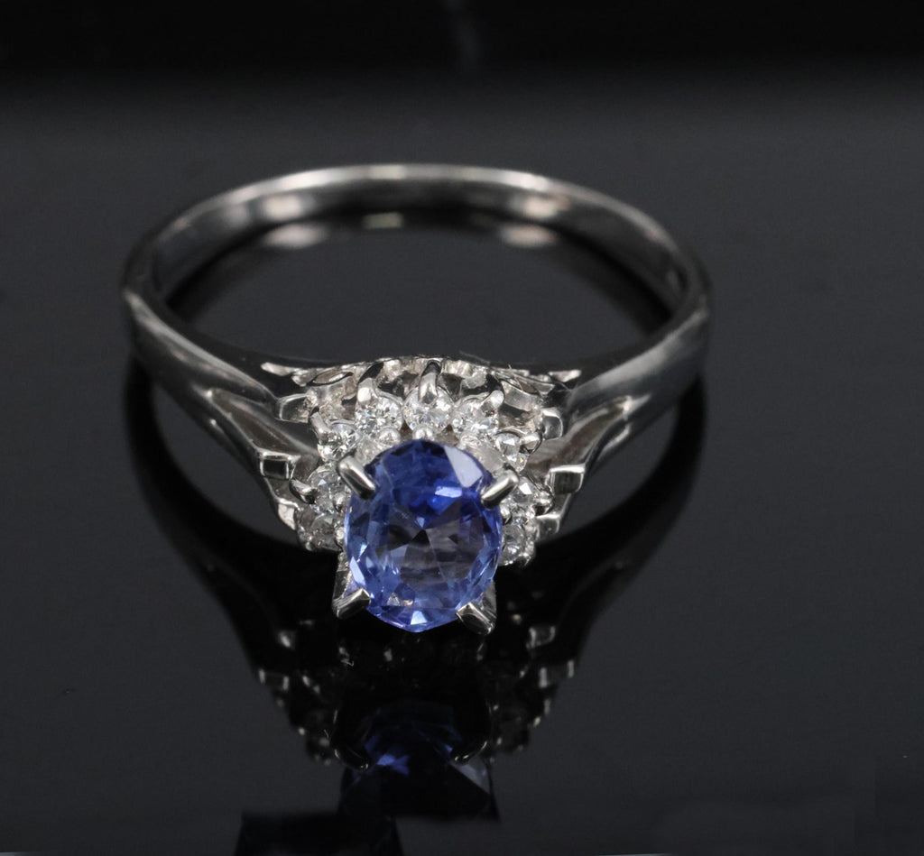 0.97ct Natural Violet Blue Sapphire & 0.17ct Diamond Platinum Ring Size 8.25