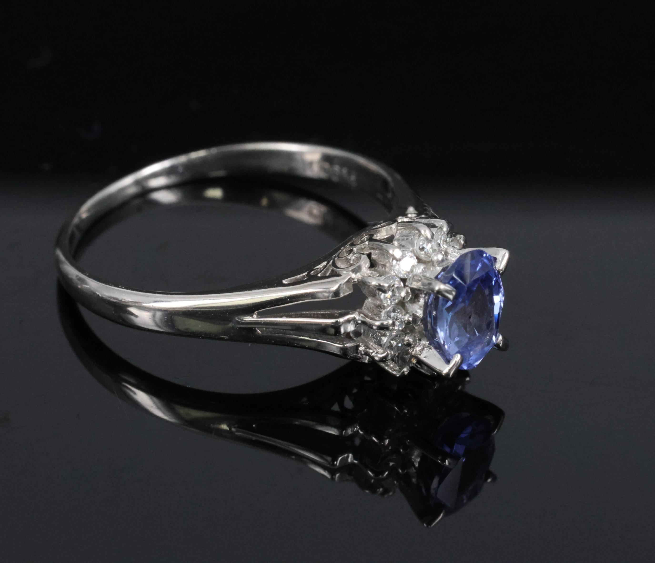 0.97ct Natural Violet Blue Sapphire & 0.17ct Diamond Platinum Ring Size 8.25