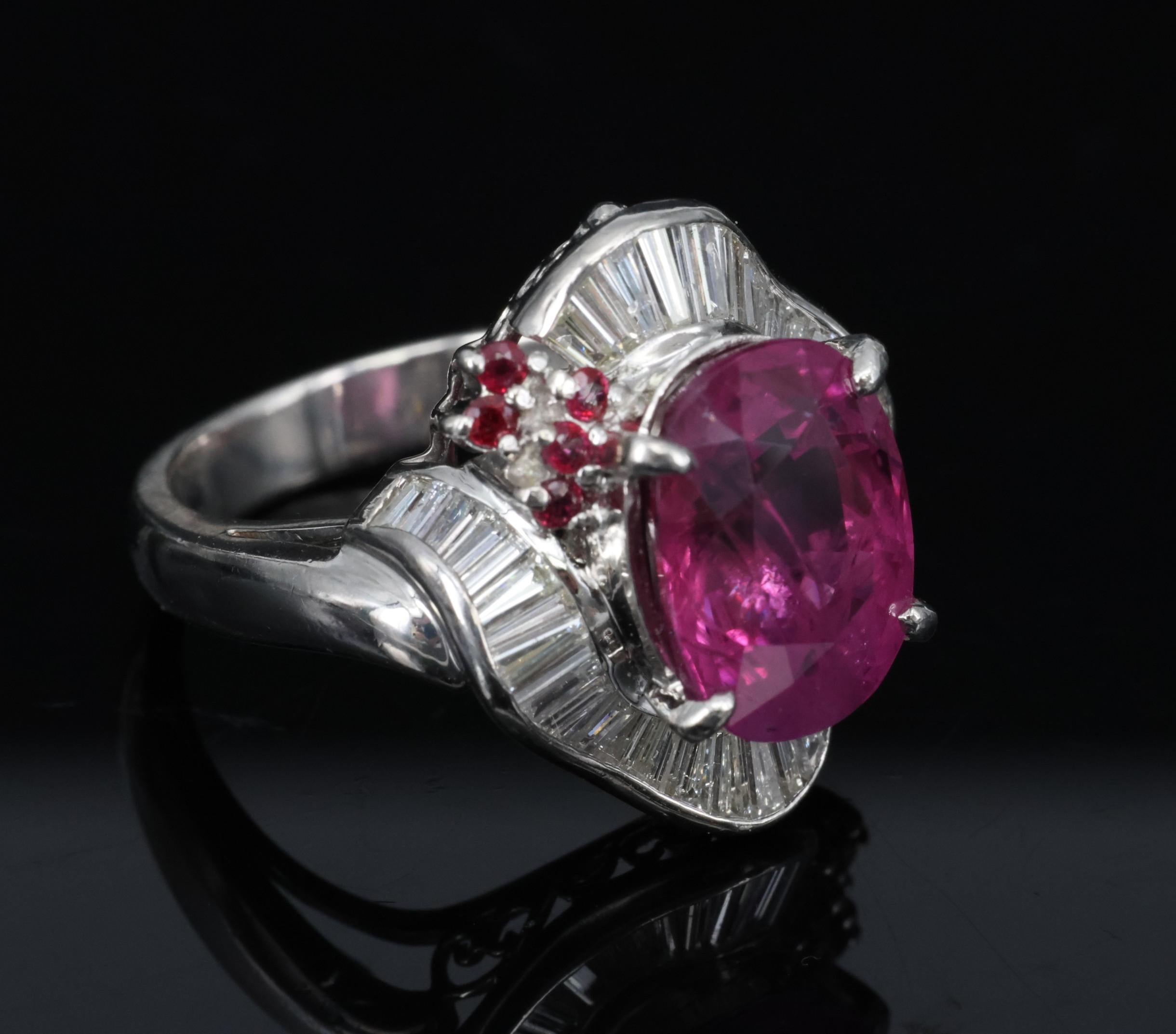 Rare 7.69ct GIA Pink Sapphire 1.02ct Diamond & Ruby Platinum Ring Size 7