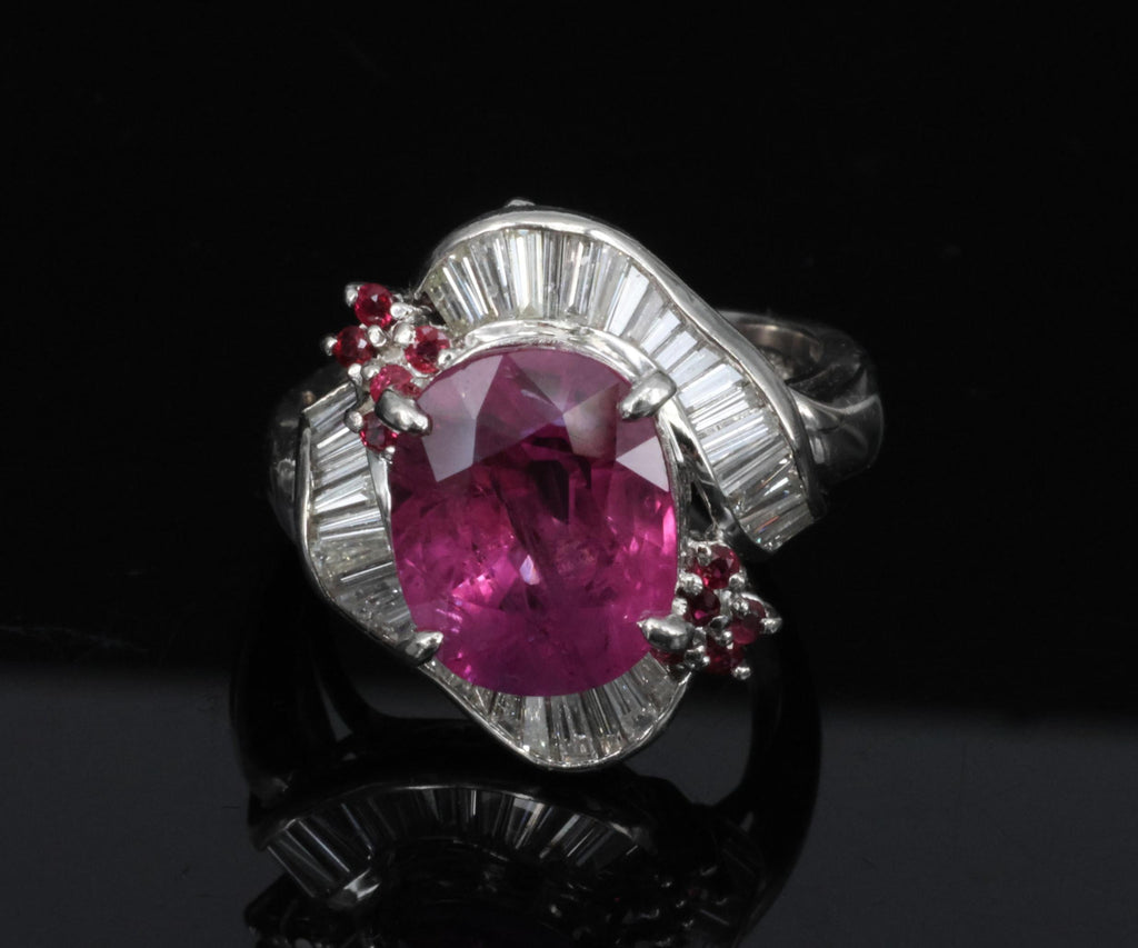 Rare 7.69ct GIA Pink Sapphire 1.02ct Diamond & Ruby Platinum Ring Size 7