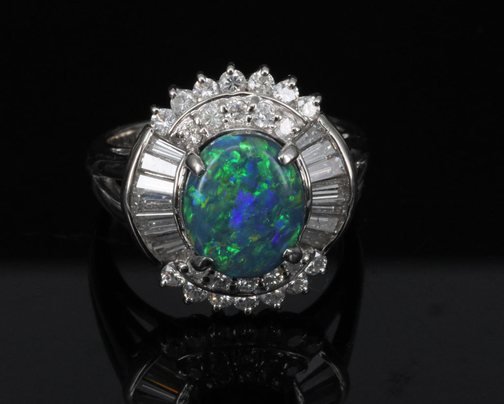 Fine 2.09ct Natural Black Opal & 1.06ct Diamond Platinum Ring Size 6