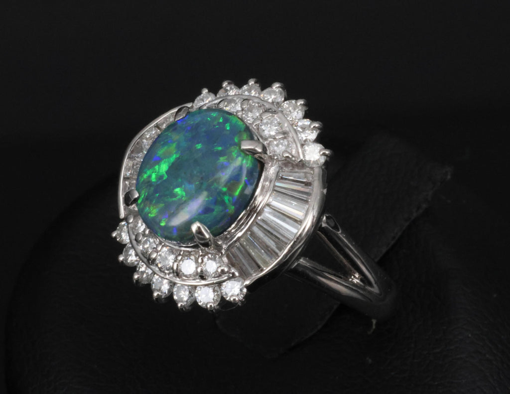 Fine 2.09ct Natural Black Opal & 1.06ct Diamond Platinum Ring Size 6