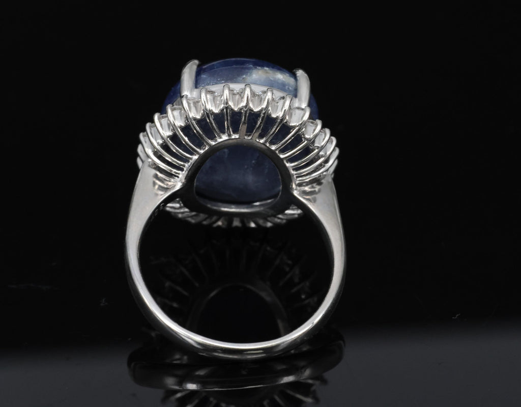 Vintage 38.71ct Natural Blue Sapphire & 0.74ct Diamond Platinum Ring, Size 9.75