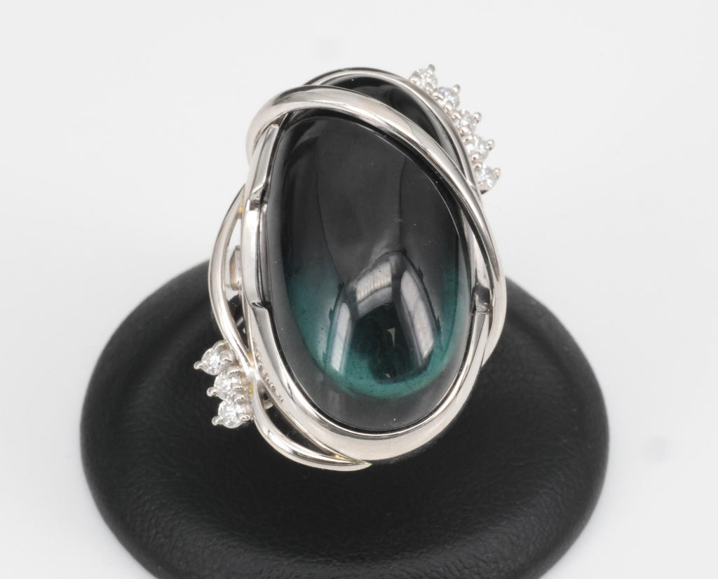 38.45ct Bi-Color Indicolite Tourmaline 0.28ct Diamond Platinum Ring Size 6.5
