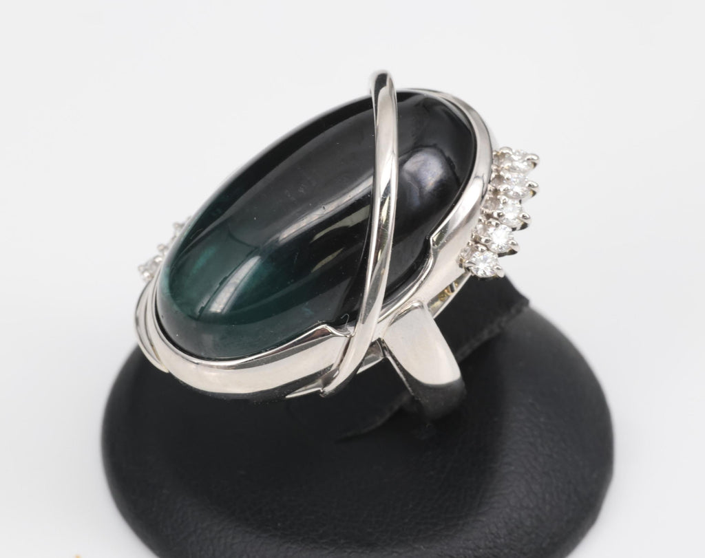 38.45ct Bi-Color Indicolite Tourmaline 0.28ct Diamond Platinum Ring Size 6.5