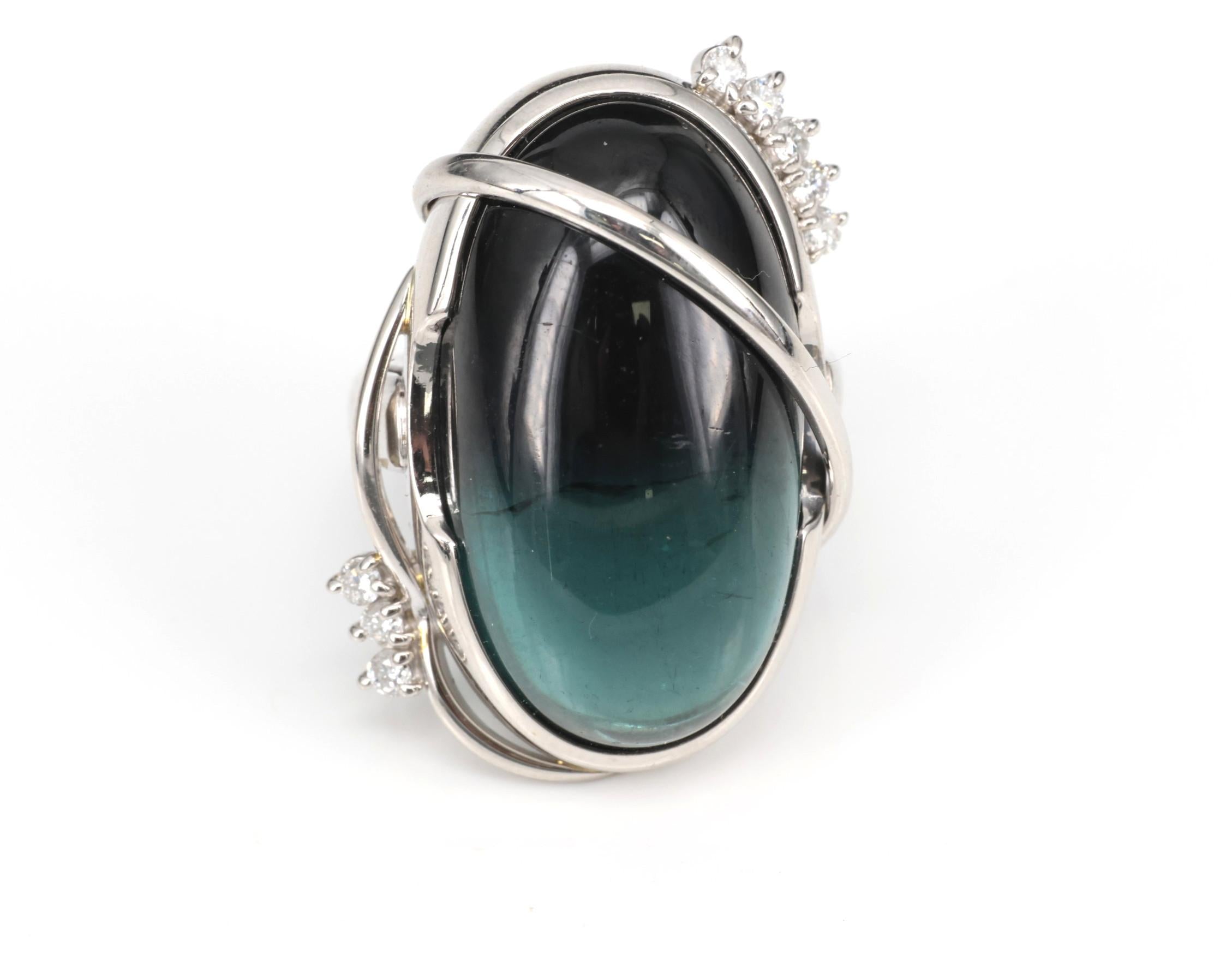 38.45ct Bi-Color Indicolite Tourmaline 0.28ct Diamond Platinum Ring Size 6.5