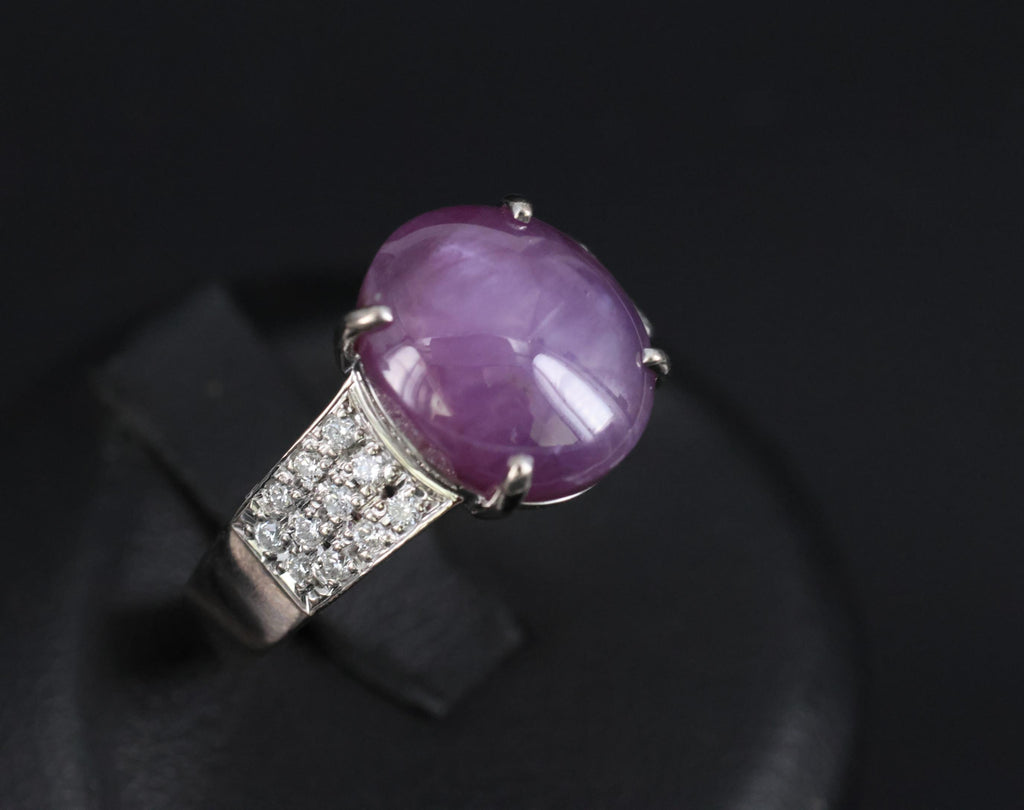 7.36ct Natural Purple Star Sapphire & 0.20ct Diamond 18K White Gold Ring, Size 7