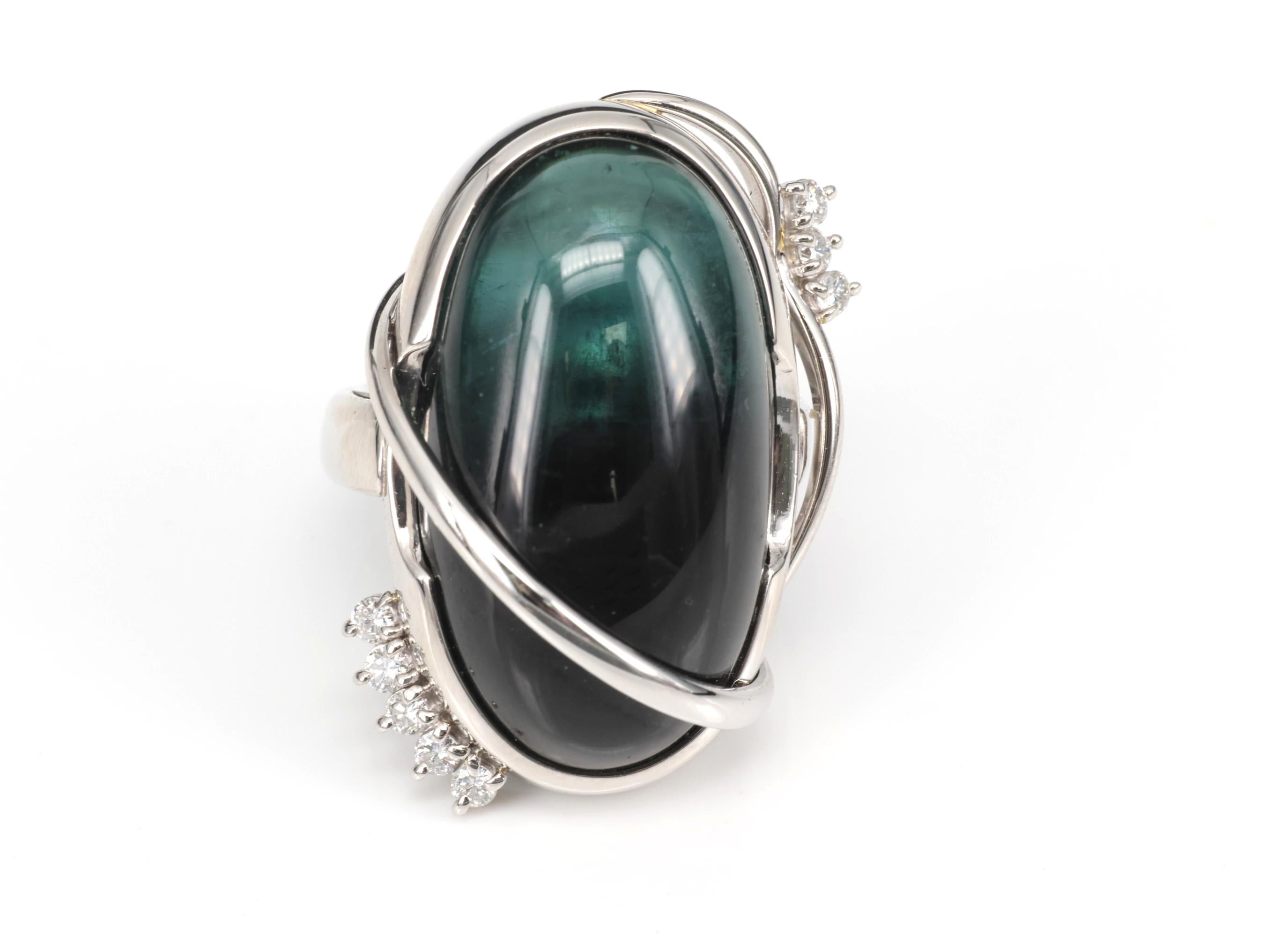 38.45ct Bi-Color Indicolite Tourmaline 0.28ct Diamond Platinum Ring Size 6.5