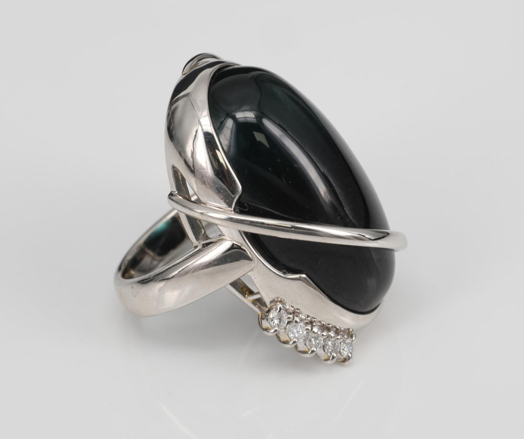 38.45ct Bi-Color Indicolite Tourmaline 0.28ct Diamond Platinum Ring Size 6.5