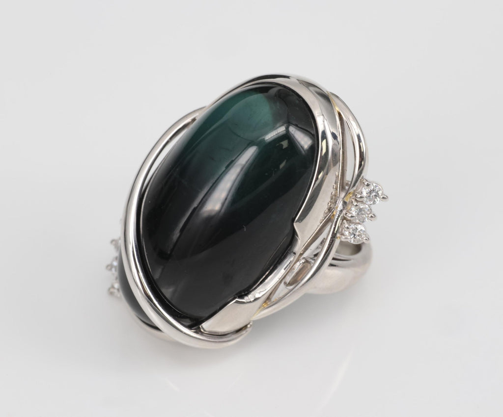 38.45ct Bi-Color Indicolite Tourmaline 0.28ct Diamond Platinum Ring Size 6.5