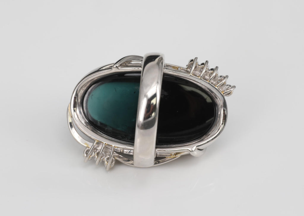 38.45ct Bi-Color Indicolite Tourmaline 0.28ct Diamond Platinum Ring Size 6.5