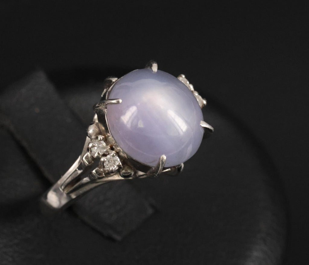 5.43ct Natural Purple  Star Sapphire & 0.06ct Diamond Platinum Ring, Size 5.5