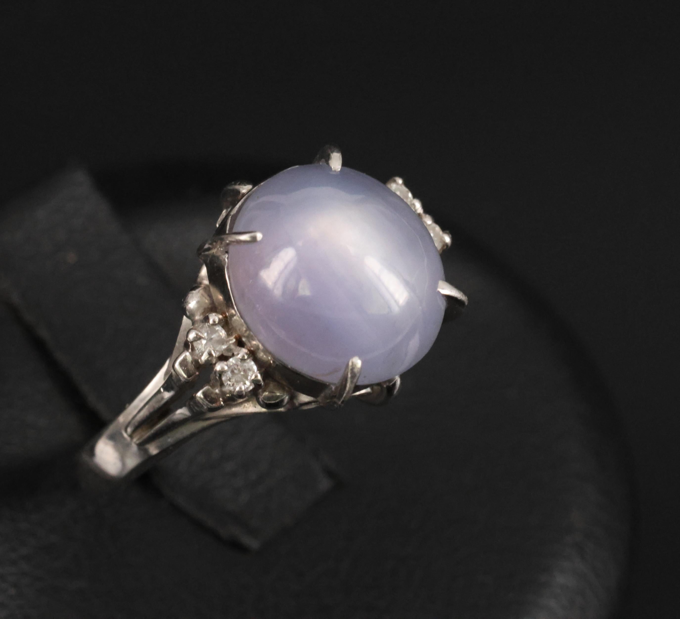 5.43ct Natural Purple  Star Sapphire & 0.06ct Diamond Platinum Ring, Size 5.5