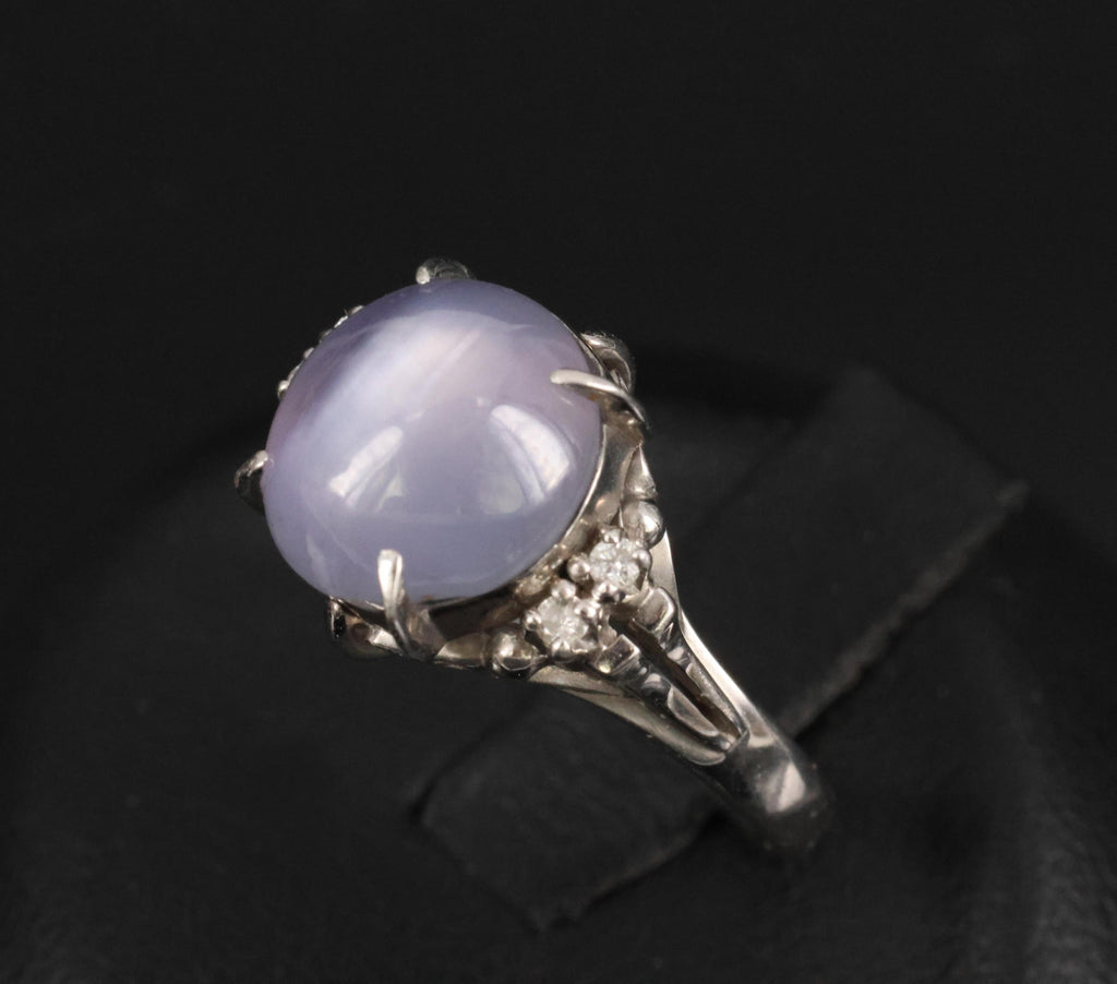 5.43ct Natural Purple  Star Sapphire & 0.06ct Diamond Platinum Ring, Size 5.5