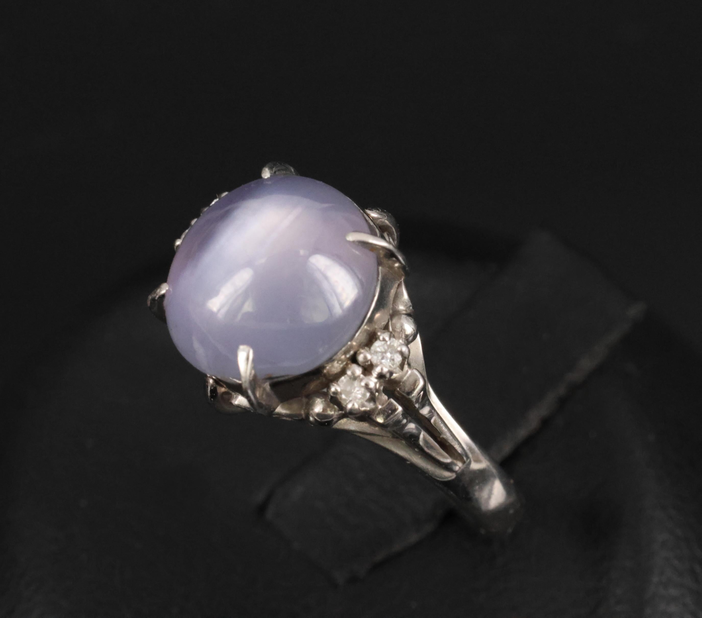 5.43ct Natural Purple  Star Sapphire & 0.06ct Diamond Platinum Ring, Size 5.5