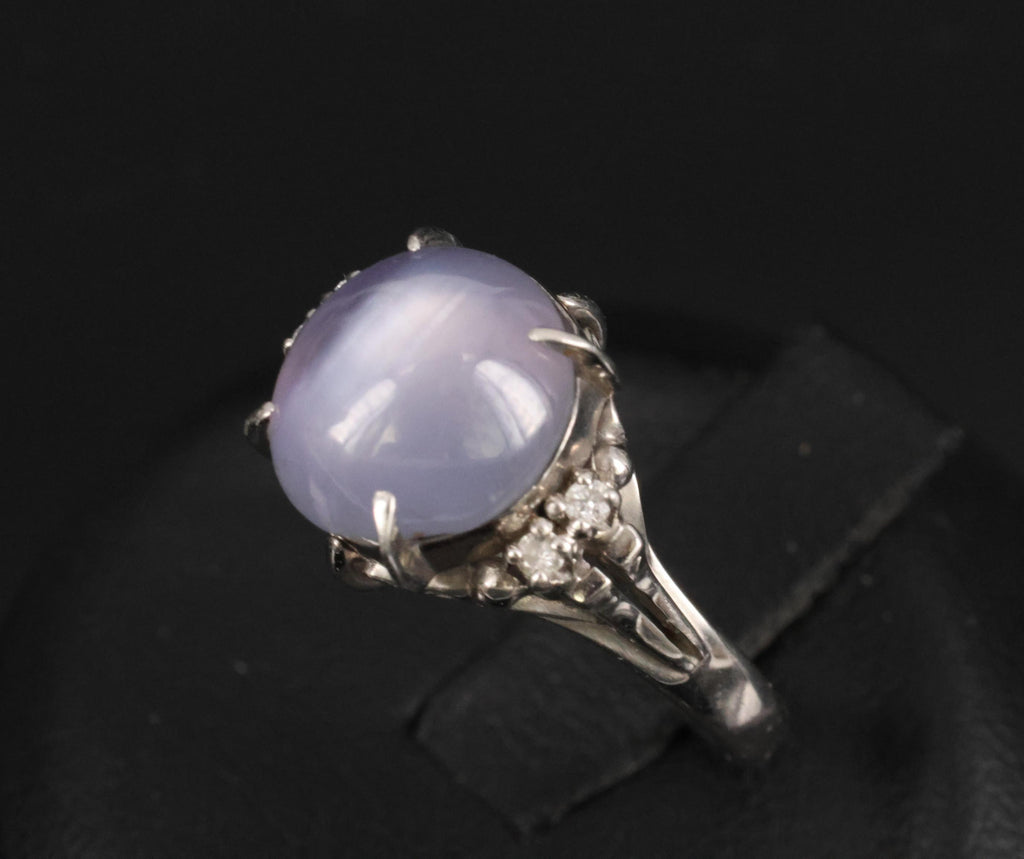 5.43ct Natural Purple  Star Sapphire & 0.06ct Diamond Platinum Ring, Size 5.5