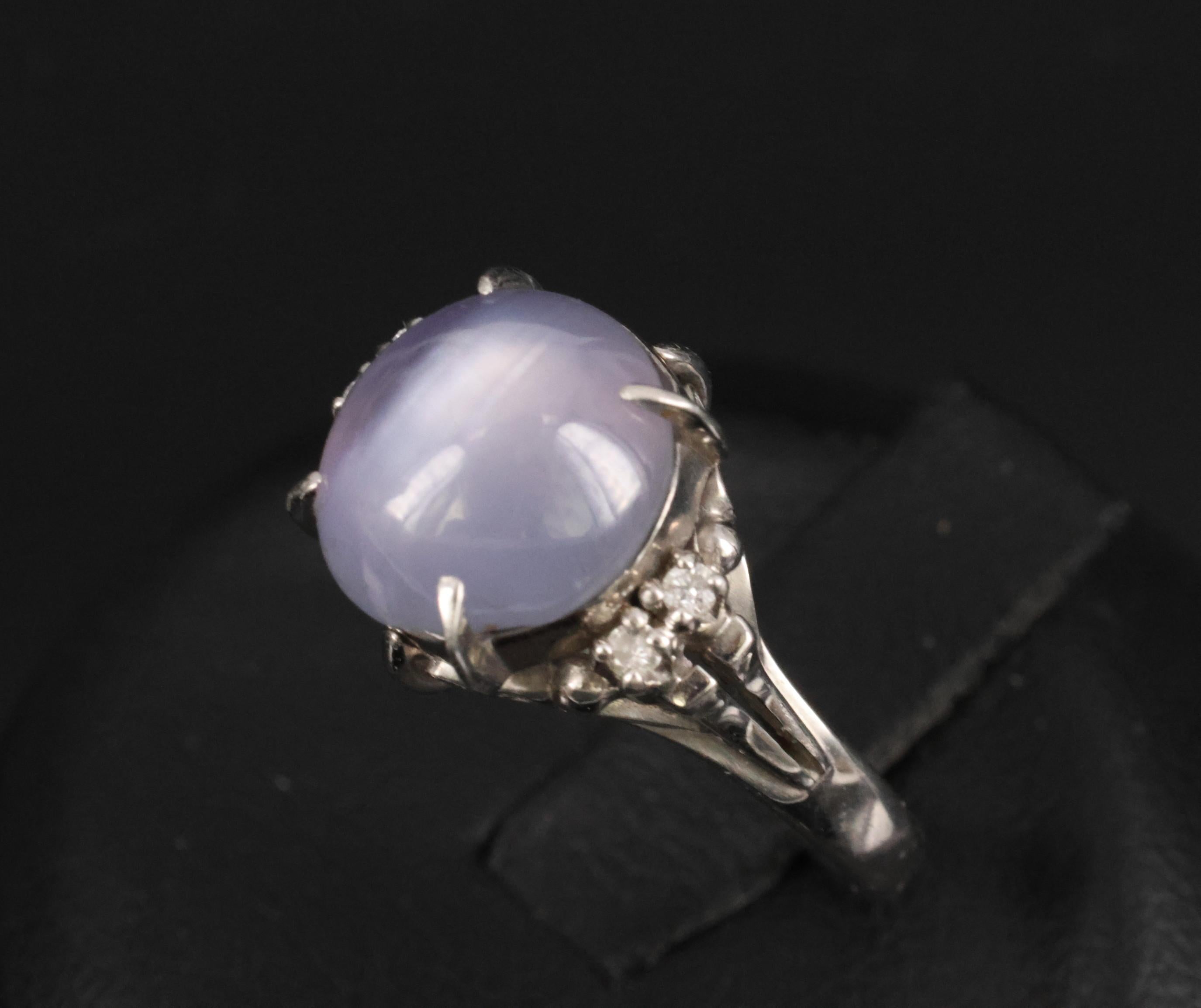 5.43ct Natural Purple  Star Sapphire & 0.06ct Diamond Platinum Ring, Size 5.5