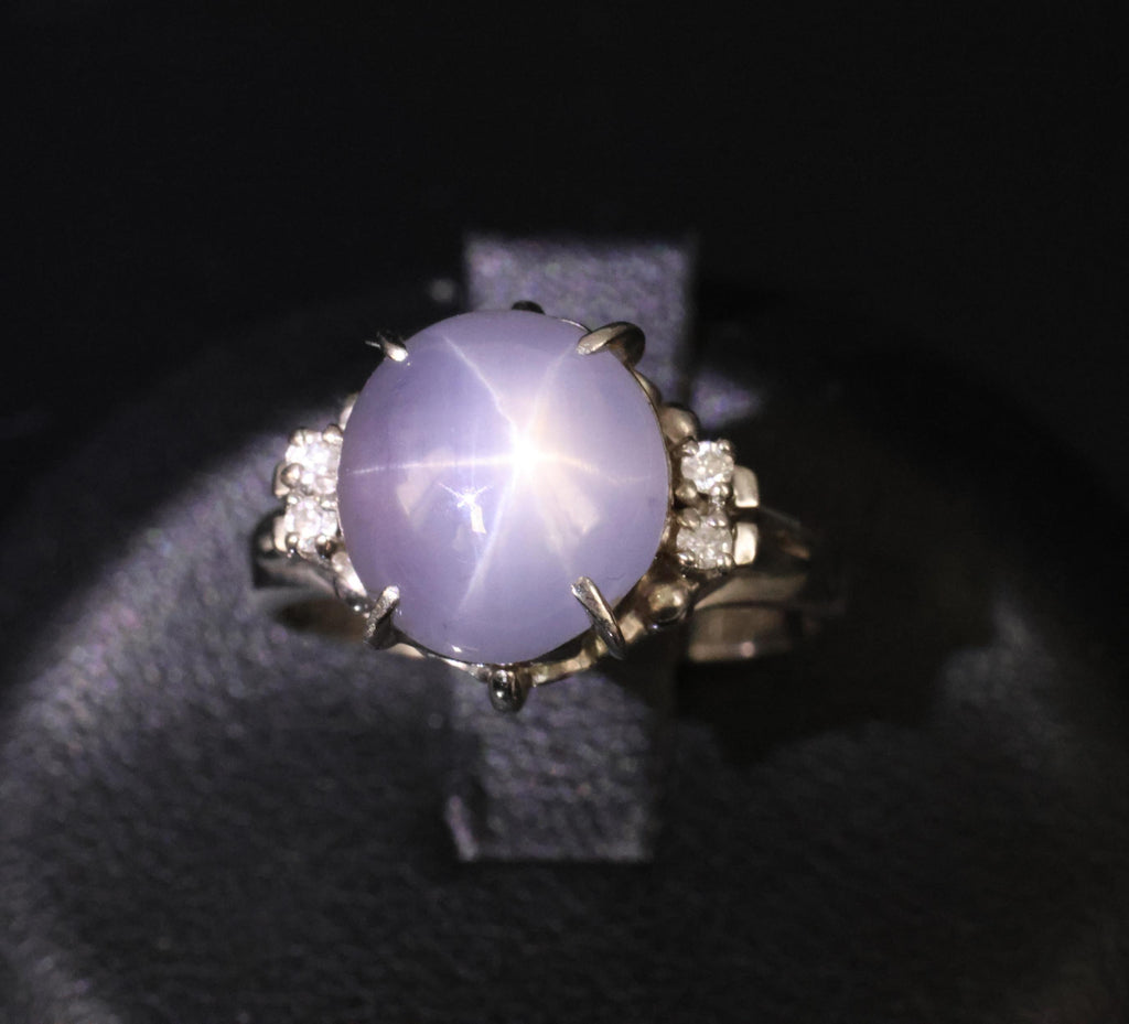 5.43ct Natural Purple  Star Sapphire & 0.06ct Diamond Platinum Ring, Size 5.5