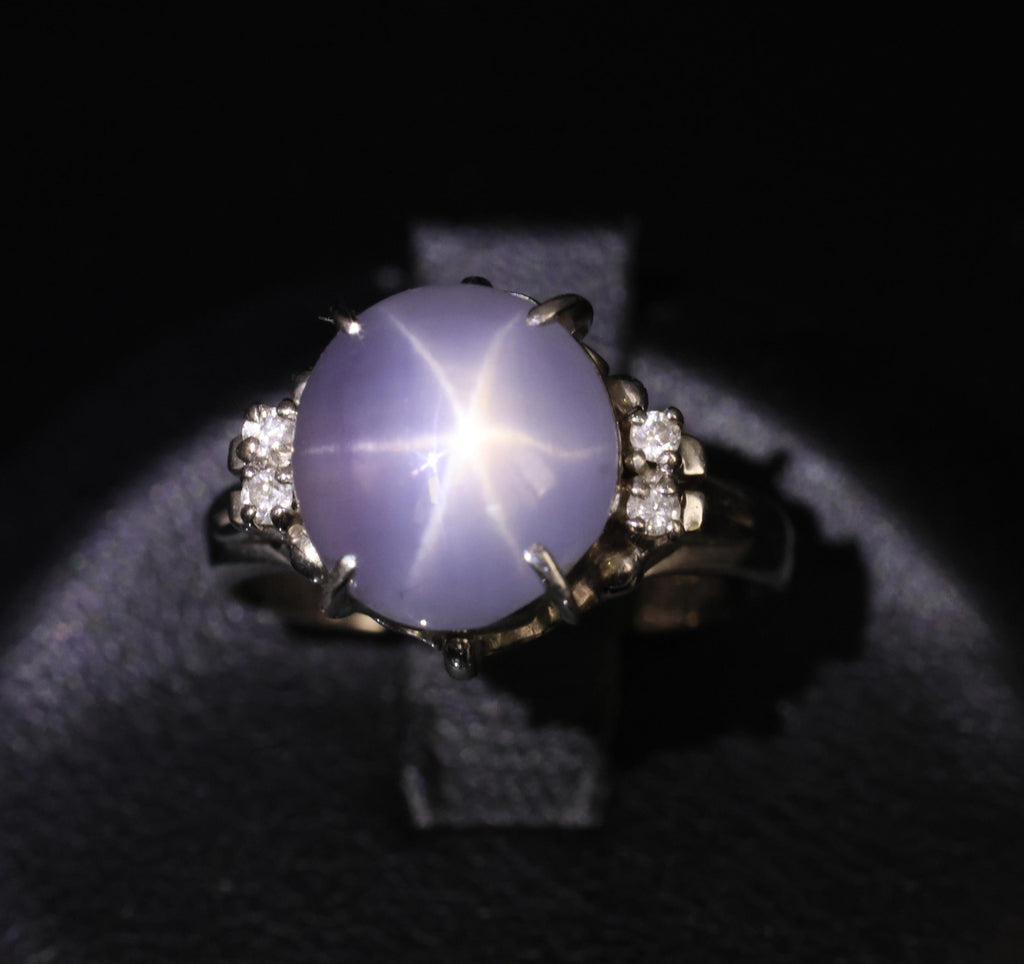 5.43ct Natural Purple  Star Sapphire & 0.06ct Diamond Platinum Ring, Size 5.5