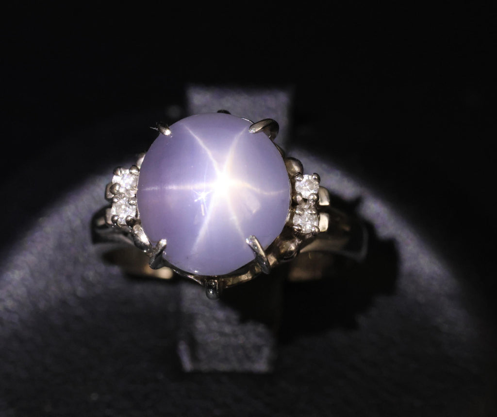 5.43ct Natural Purple  Star Sapphire & 0.06ct Diamond Platinum Ring, Size 5.5