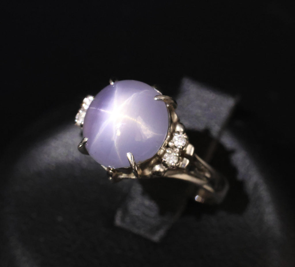 5.43ct Natural Purple  Star Sapphire & 0.06ct Diamond Platinum Ring, Size 5.5