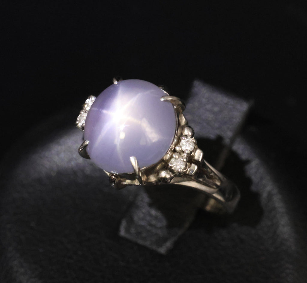 5.43ct Natural Purple  Star Sapphire & 0.06ct Diamond Platinum Ring, Size 5.5