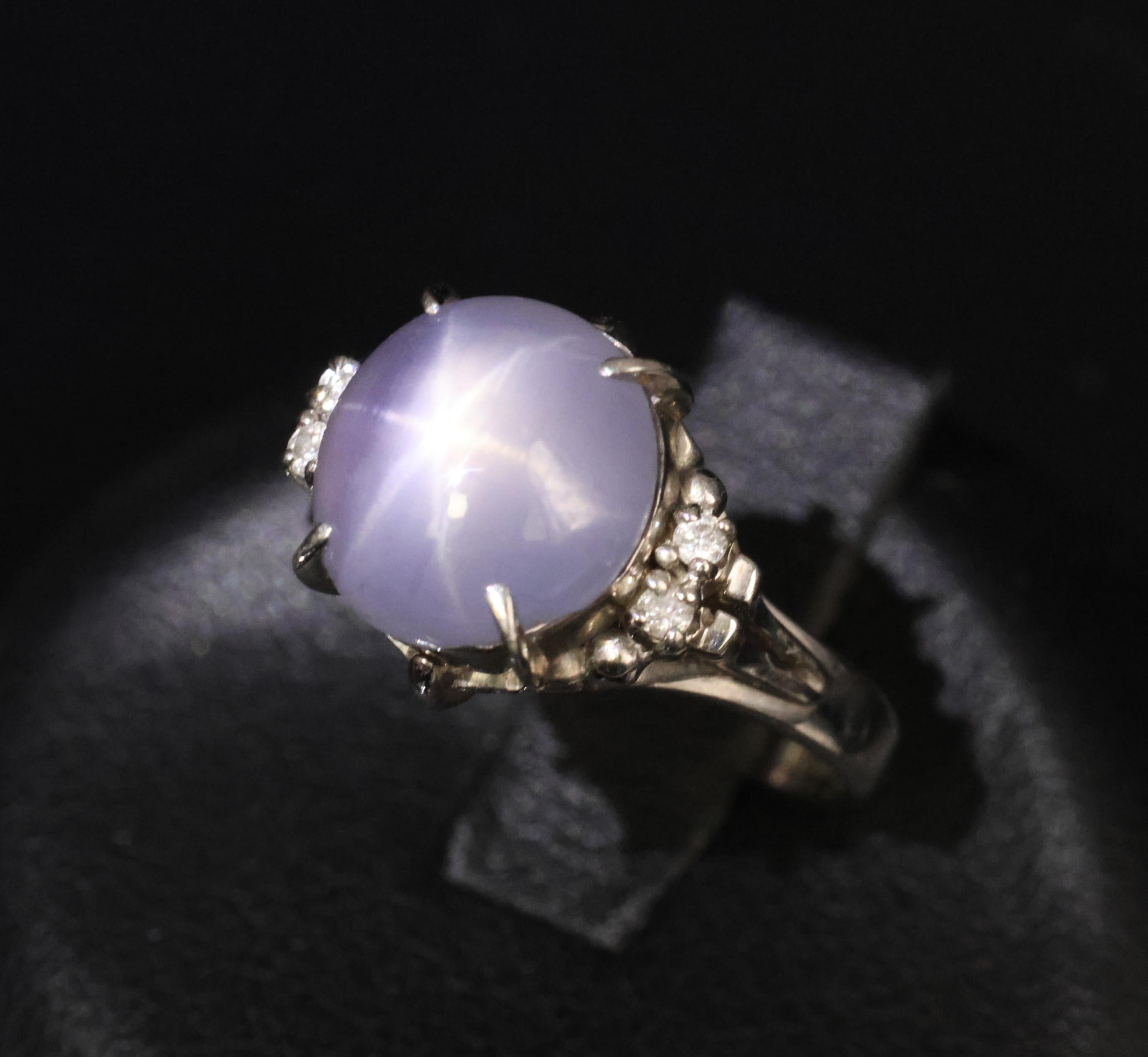 5.43ct Natural Purple  Star Sapphire & 0.06ct Diamond Platinum Ring, Size 5.5