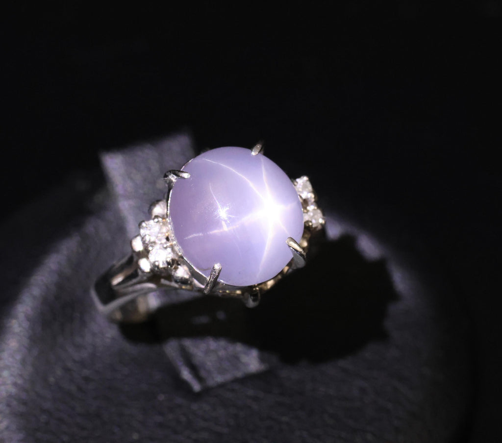 5.43ct Natural Purple  Star Sapphire & 0.06ct Diamond Platinum Ring, Size 5.5