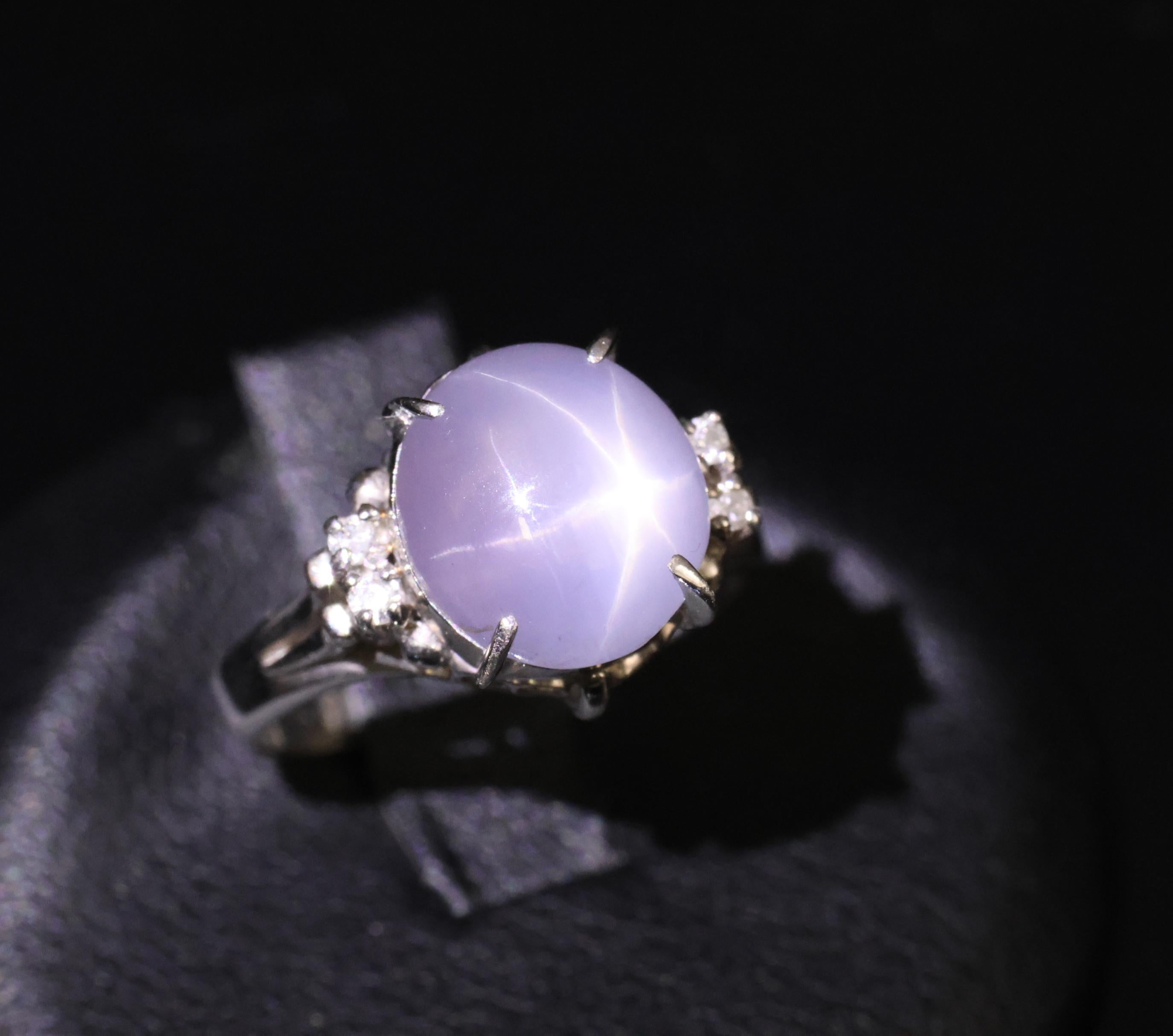 5.43ct Natural Purple  Star Sapphire & 0.06ct Diamond Platinum Ring, Size 5.5