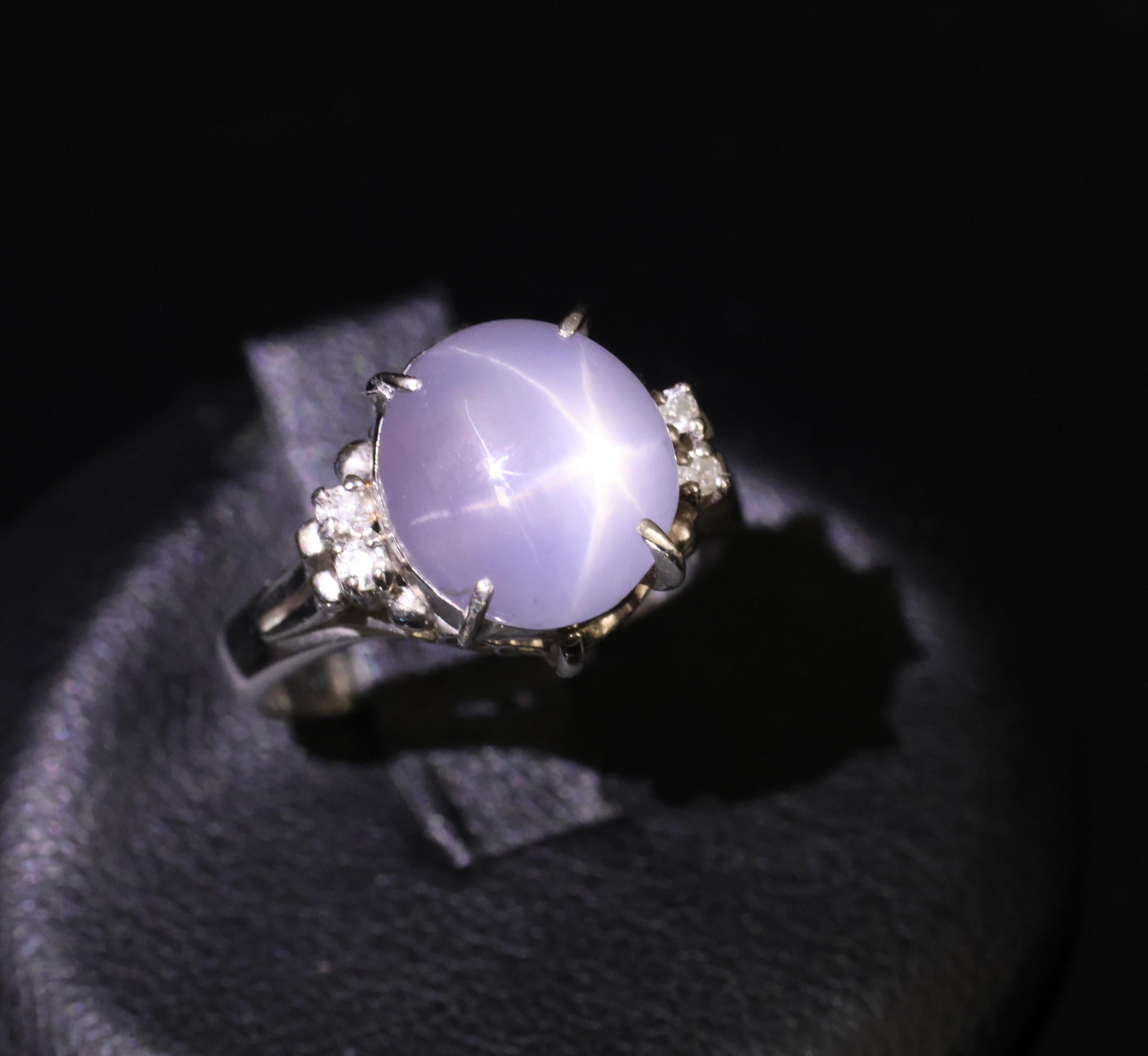 5.43ct Natural Purple  Star Sapphire & 0.06ct Diamond Platinum Ring, Size 5.5