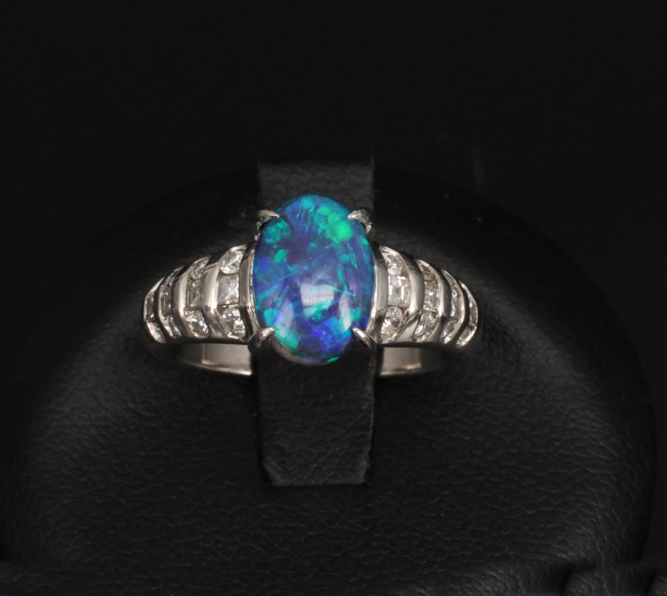 Fine 1.77ct Natural Untreated Black Opal 0.43ct Diamond Platinum Ring Size 6.75