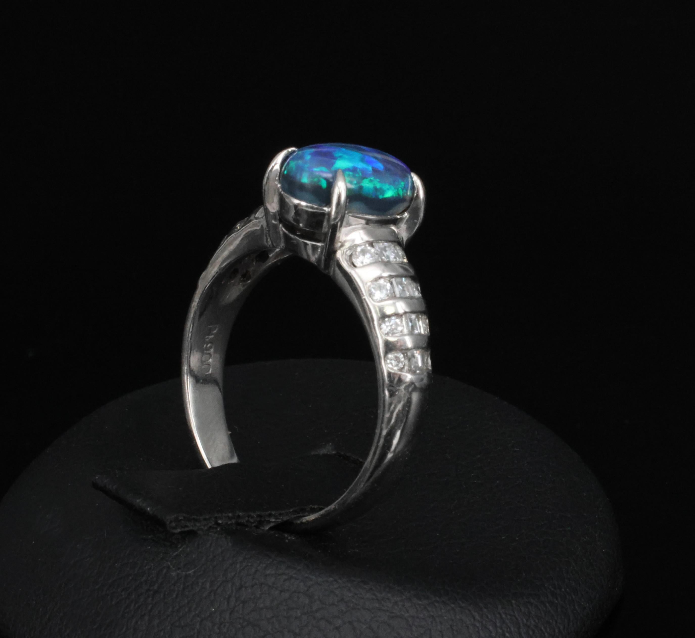 Fine 1.77ct Natural Untreated Black Opal 0.43ct Diamond Platinum Ring Size 6.75