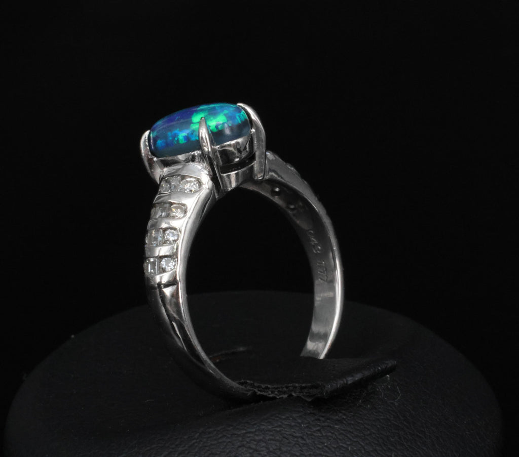 Fine 1.77ct Natural Untreated Black Opal 0.43ct Diamond Platinum Ring Size 6.75