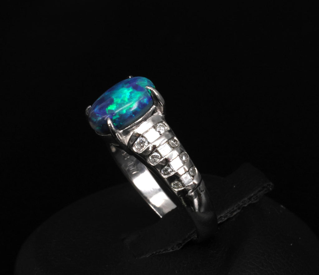 Fine 1.77ct Natural Untreated Black Opal 0.43ct Diamond Platinum Ring Size 6.75