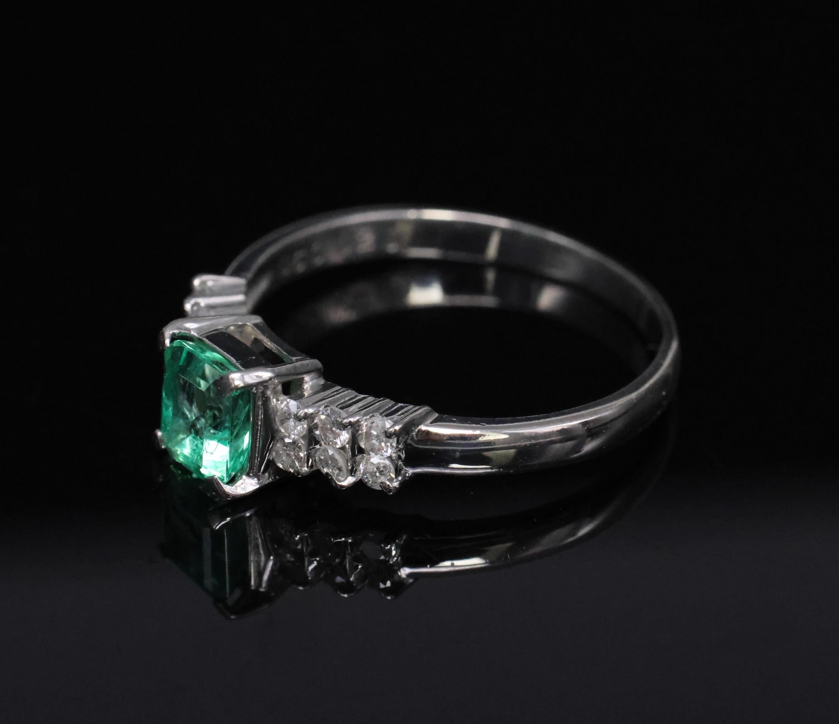 Fine Vintage 0.60ct Colombian Emerald & 0.20ct Diamond Platinum Ring Size 7