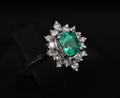 Fine Vintage 0.60ct Colombian Emerald 0.26ct Diamond Platinum Ring Size 4.75