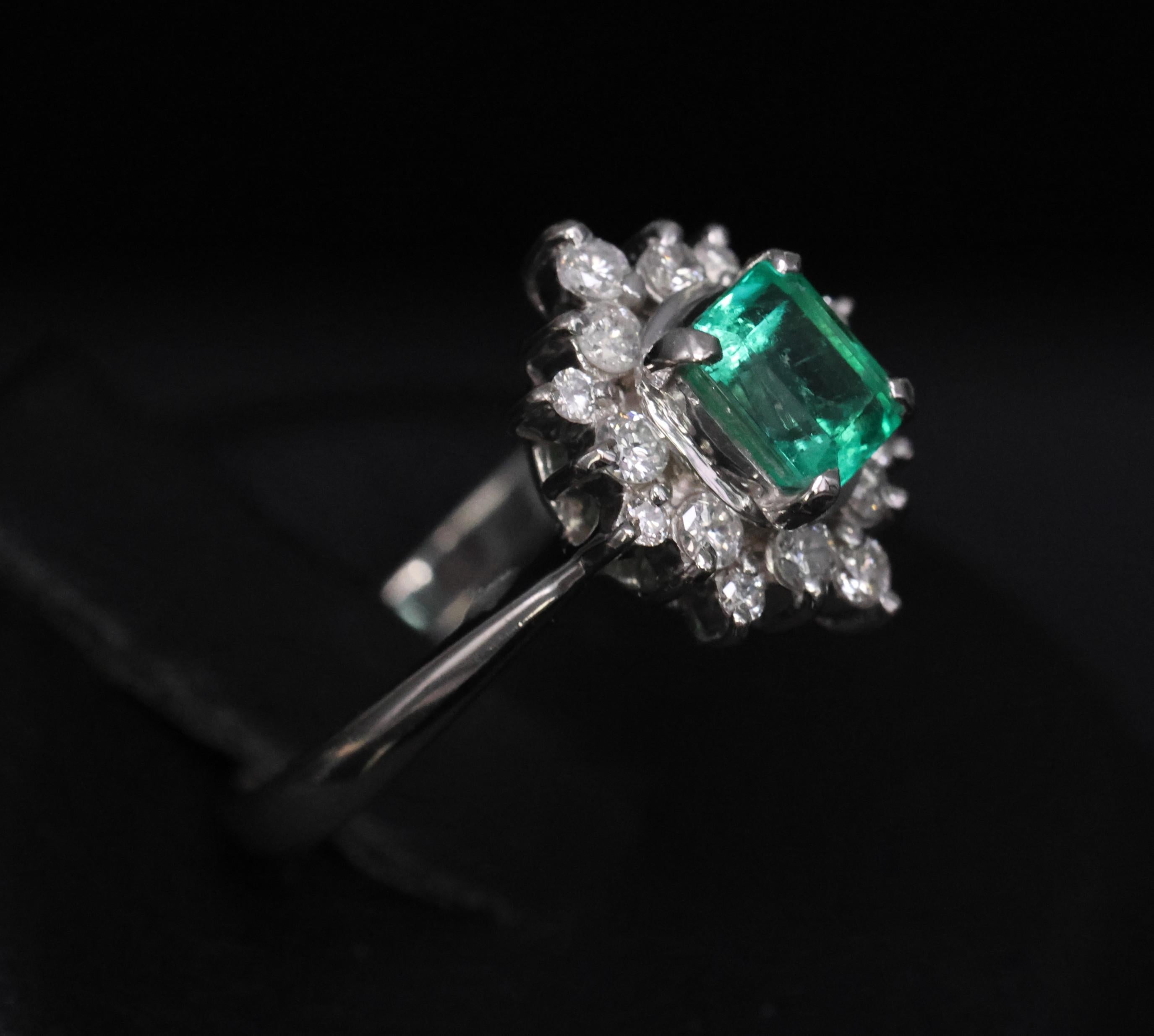 Fine Vintage 0.60ct Colombian Emerald 0.26ct Diamond Platinum Ring Size 4.75