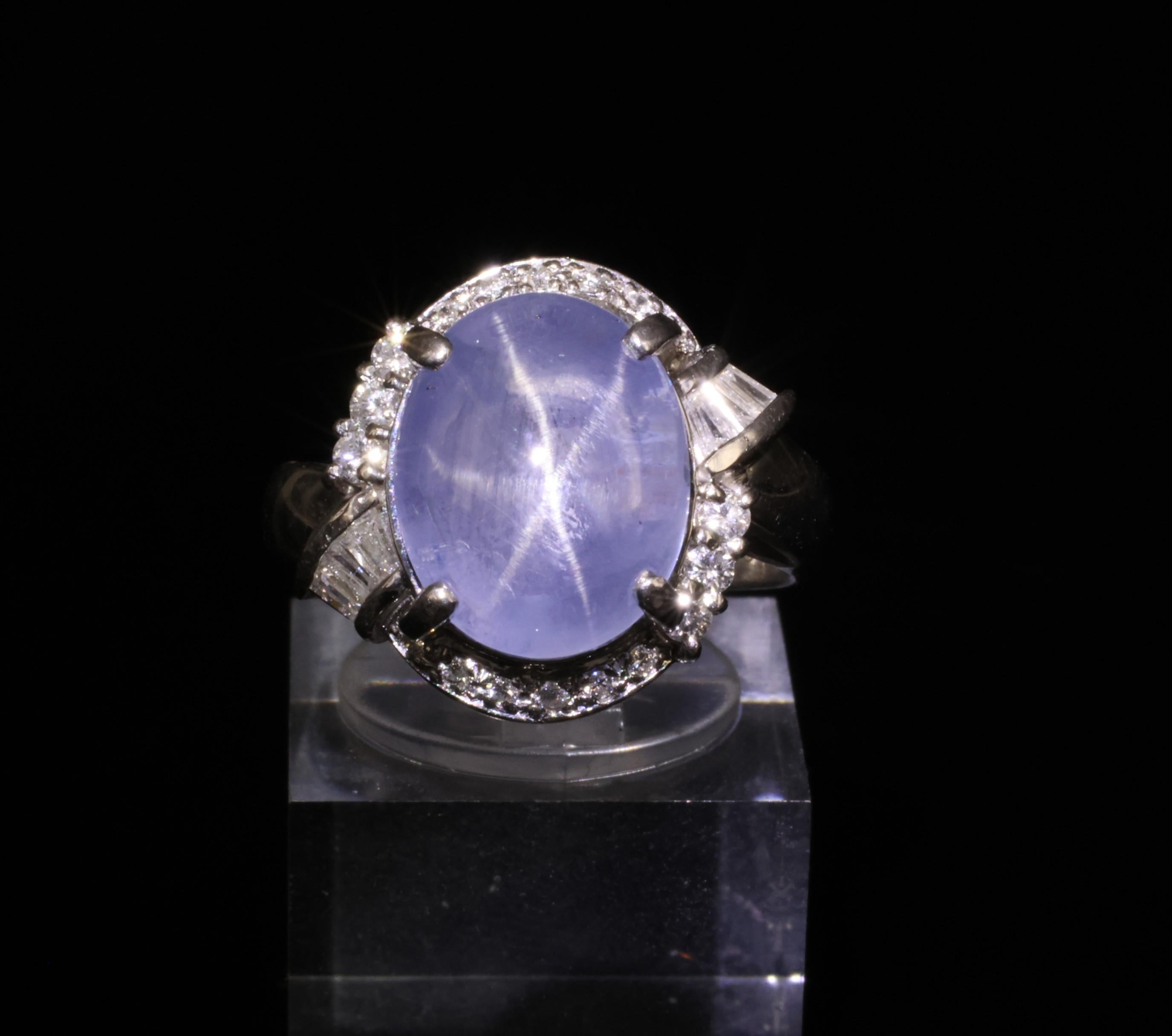 11.70ct GIA Natural Ceylon Star Sapphire & 0.89ct Diamond Platinum Ring Size 7