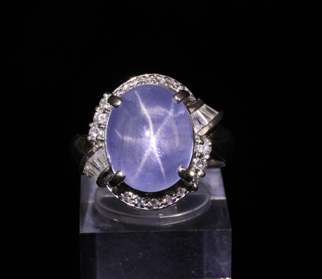 11.70ct GIA Natural Ceylon Star Sapphire & 0.89ct Diamond Platinum Ring Size 7