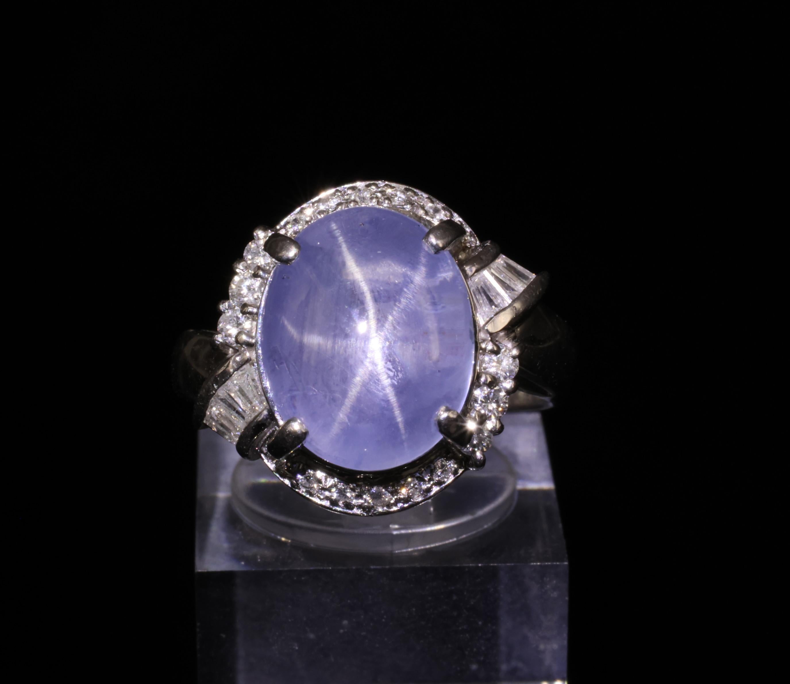 11.70ct GIA Natural Ceylon Star Sapphire & 0.89ct Diamond Platinum Ring Size 7