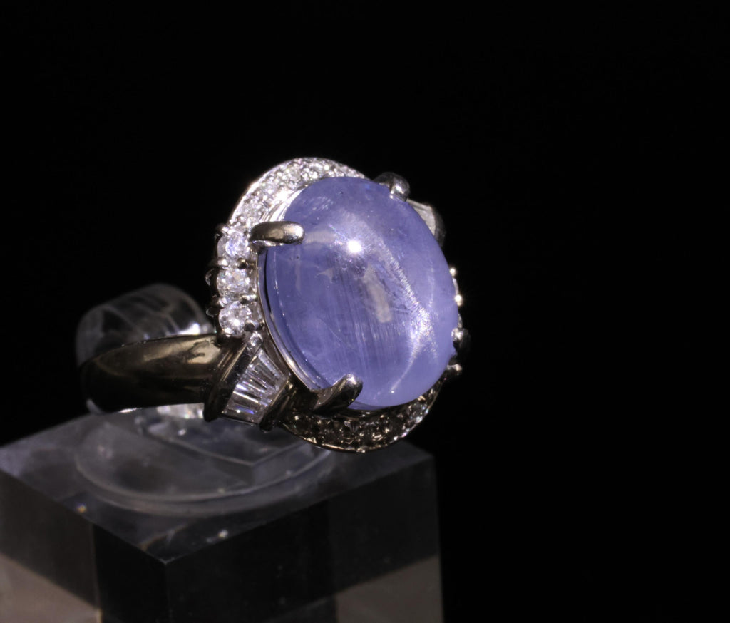 11.70ct GIA Natural Ceylon Star Sapphire & 0.89ct Diamond Platinum Ring Size 7