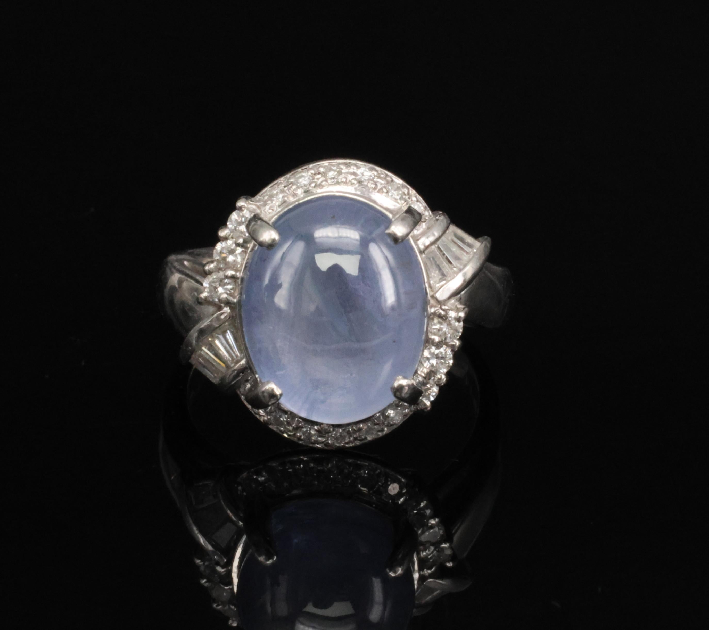 11.70ct GIA Natural Ceylon Star Sapphire & 0.89ct Diamond Platinum Ring Size 7