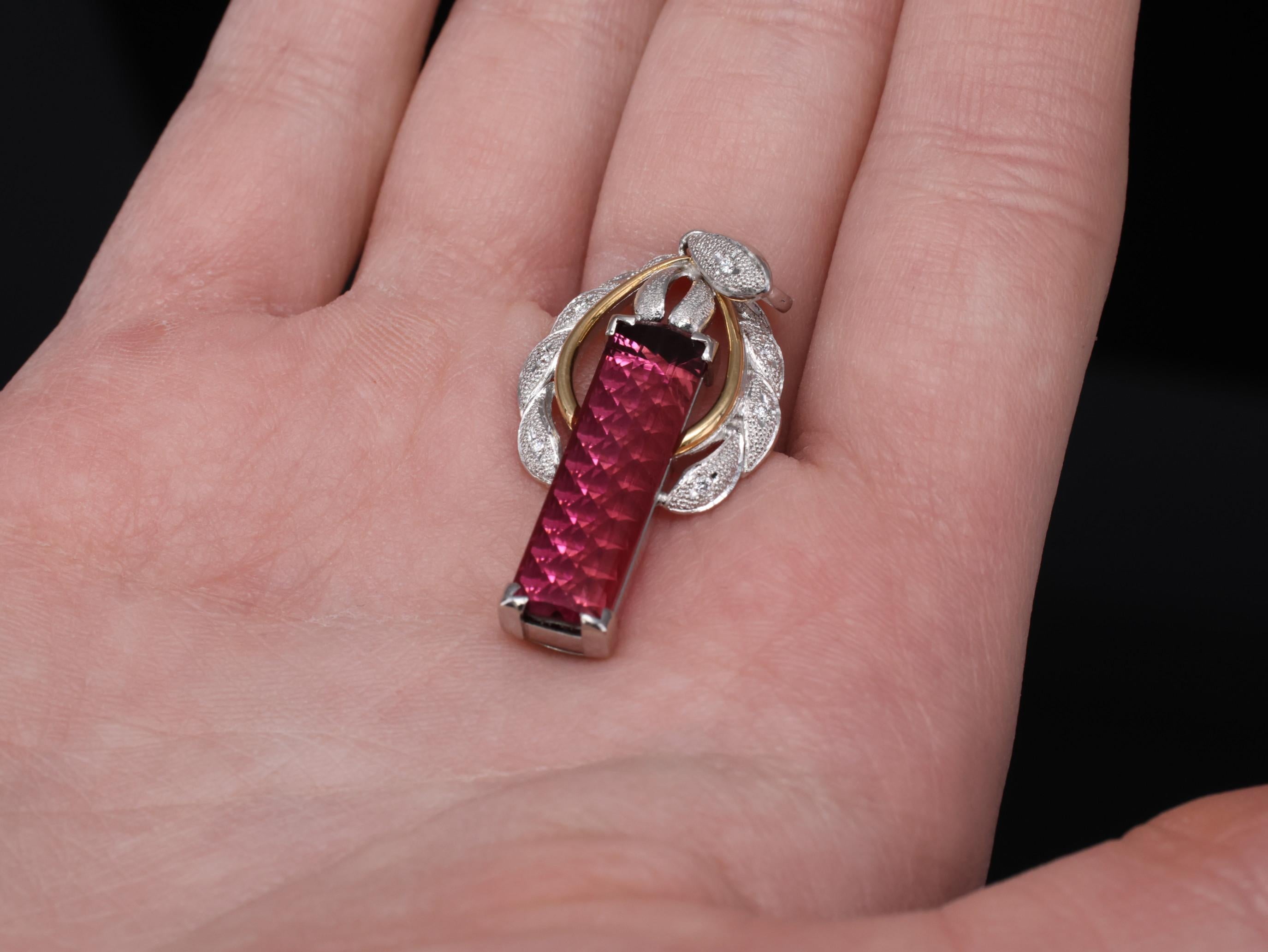7.70ct Rubellite Tourmaline 0.06ct Diamond Platinum & 18K Yellow Gold Pendant