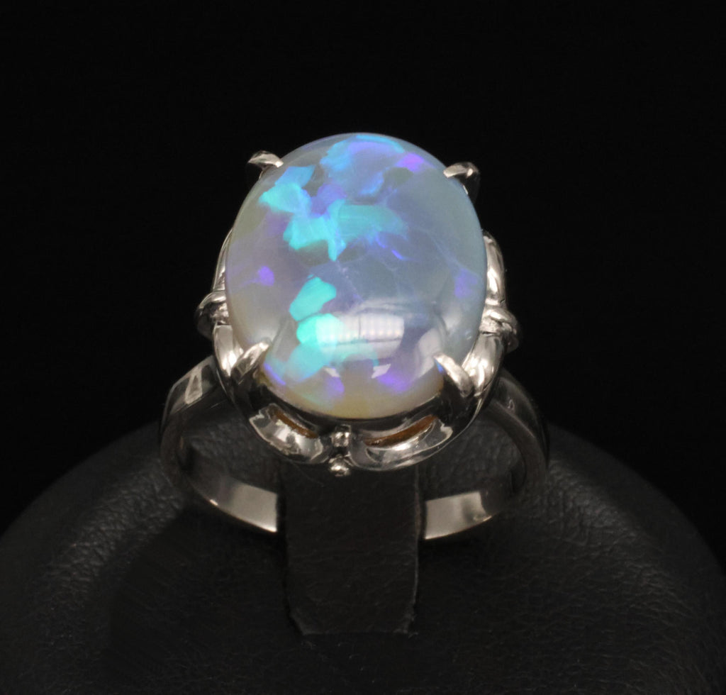 Vintage 6.31ct Natural Untreated Australian Opal Handmade Platinum Ring Size 7.5