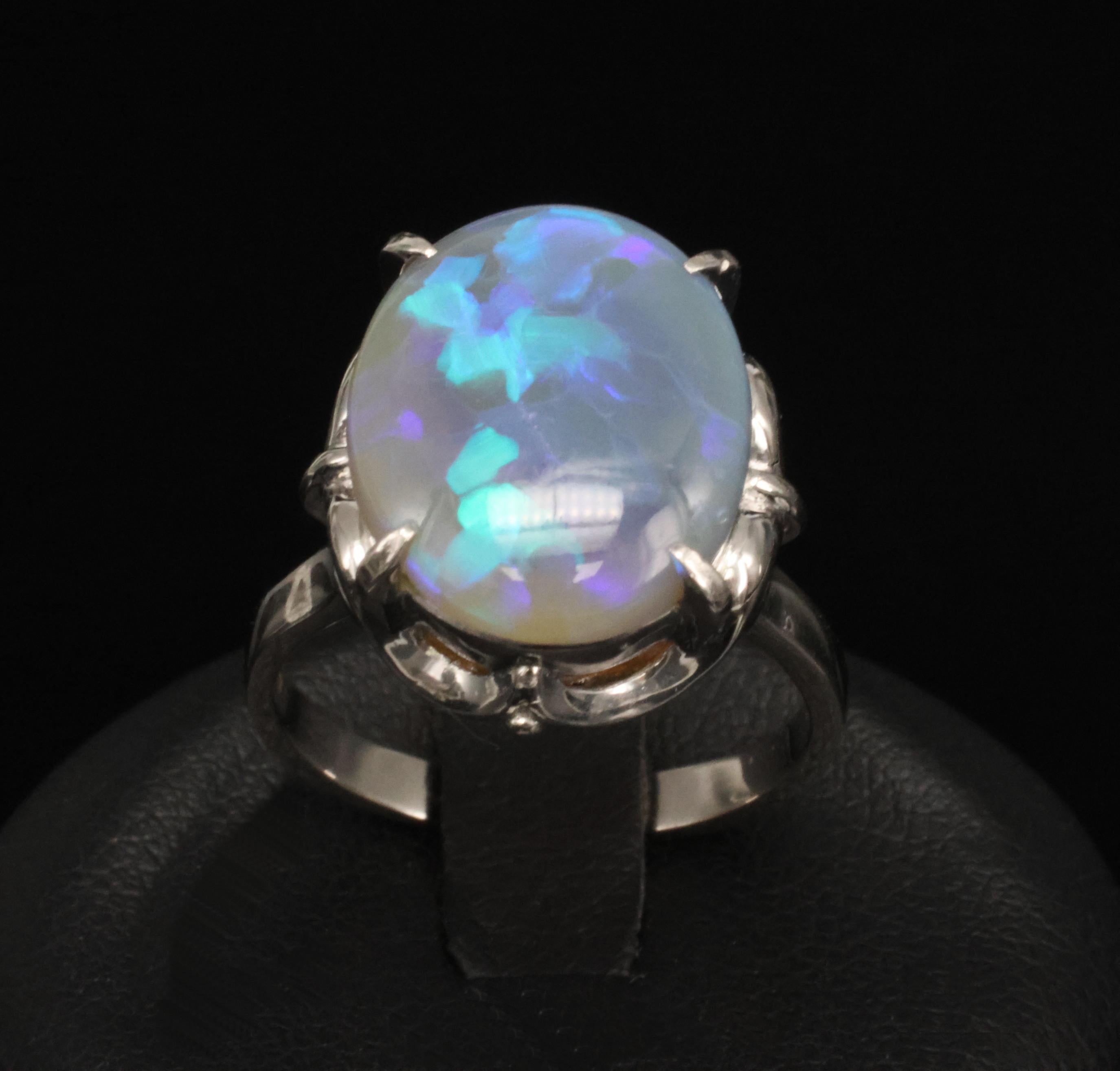 Vintage 6.31ct Natural Untreated Australian Opal Handmade Platinum Ring Size 7.5