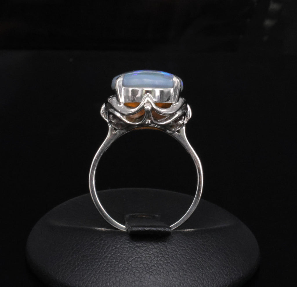 Vintage 6.31ct Natural Untreated Australian Opal Handmade Platinum Ring Size 7.5