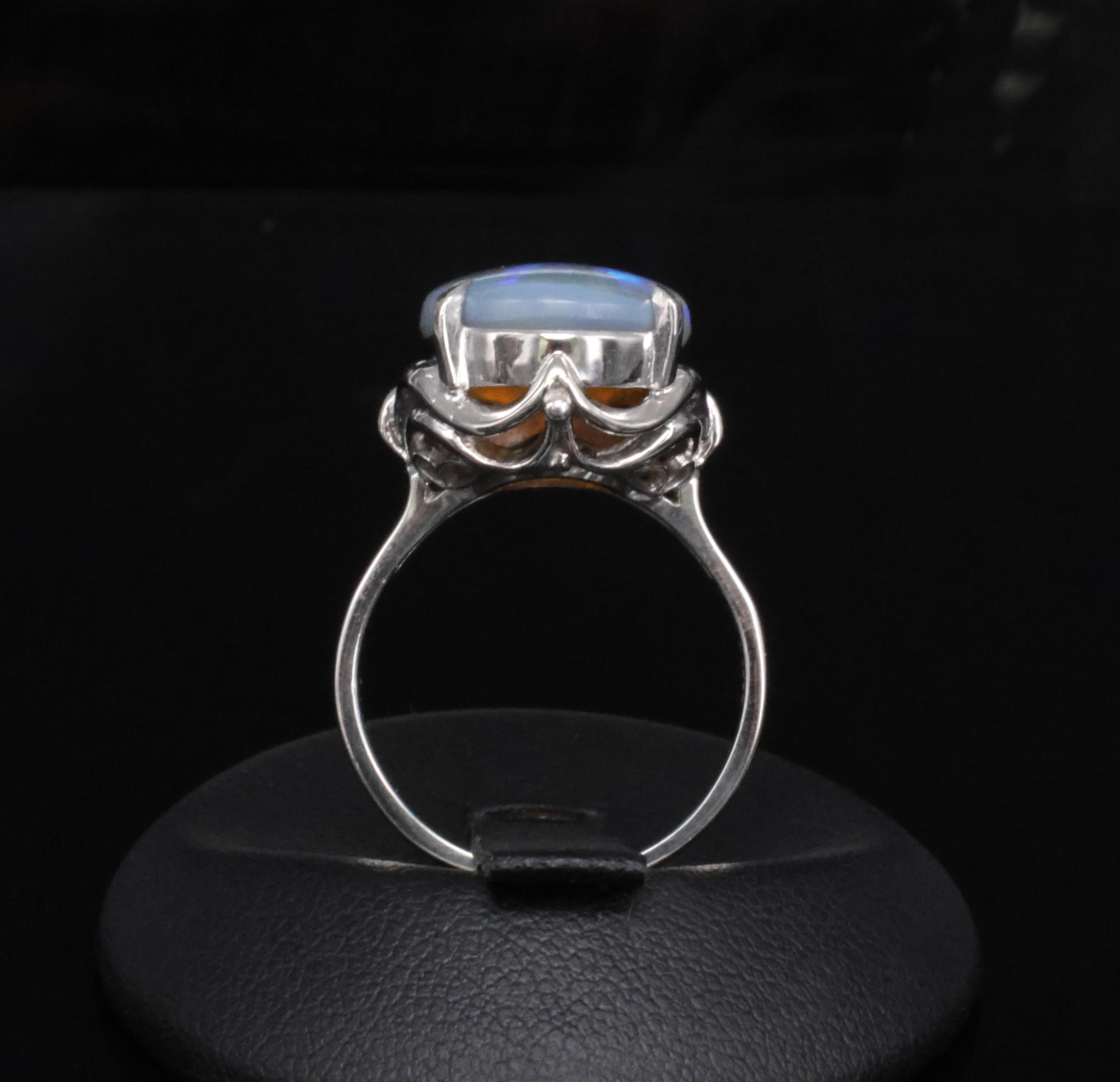 Vintage 6.31ct Natural Untreated Australian Opal Handmade Platinum Ring Size 7.5