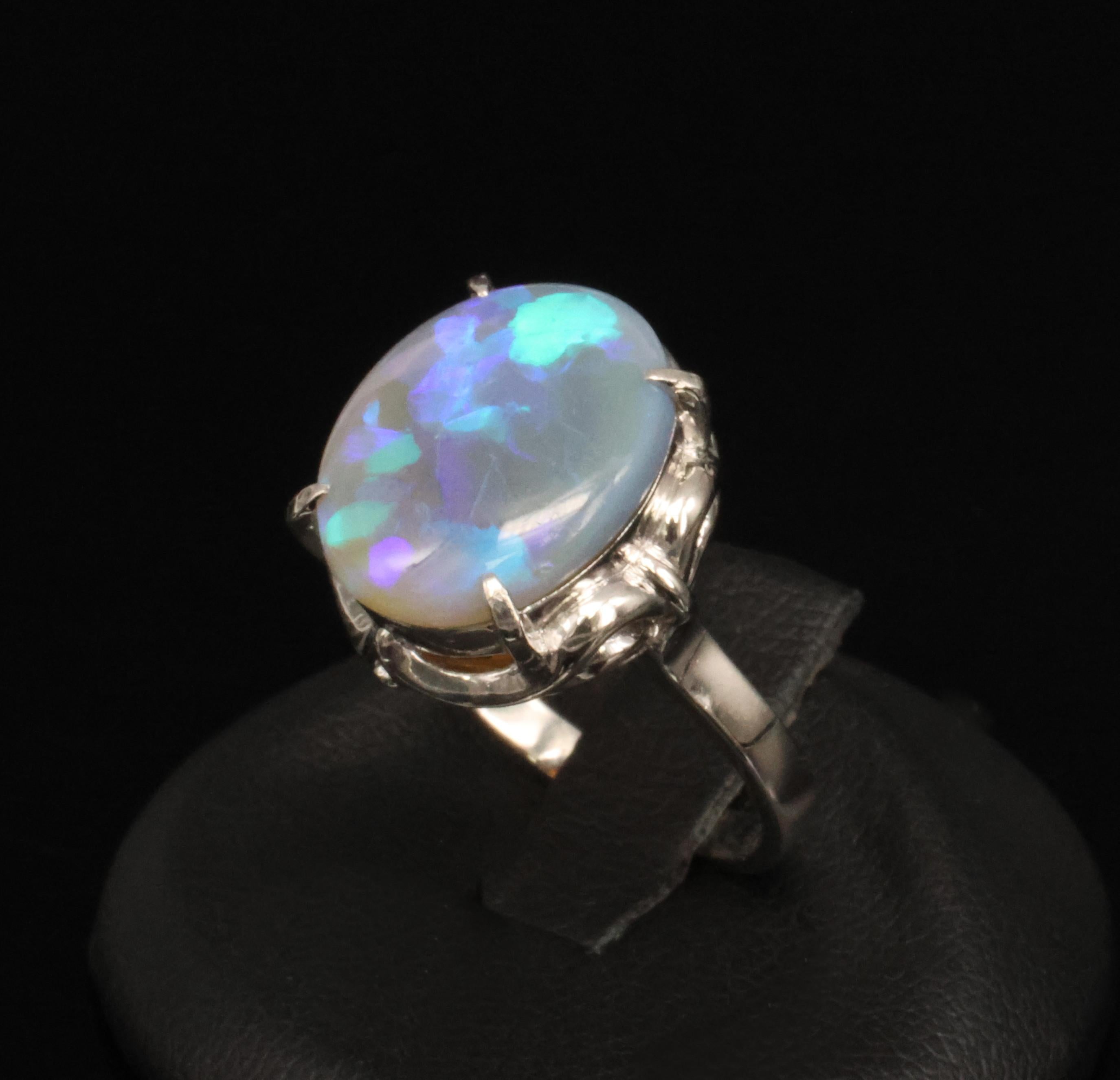Vintage 6.31ct Natural Untreated Australian Opal Handmade Platinum Ring Size 7.5